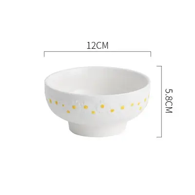 Petite assiette en céramique gaufrée marguerite, plats de dîner ménagers, bol à soupe de riz, assiet