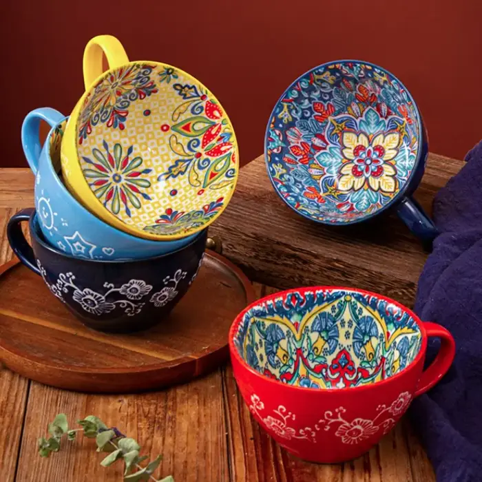 Tasse de petit déjeuner bohème en céramique créative