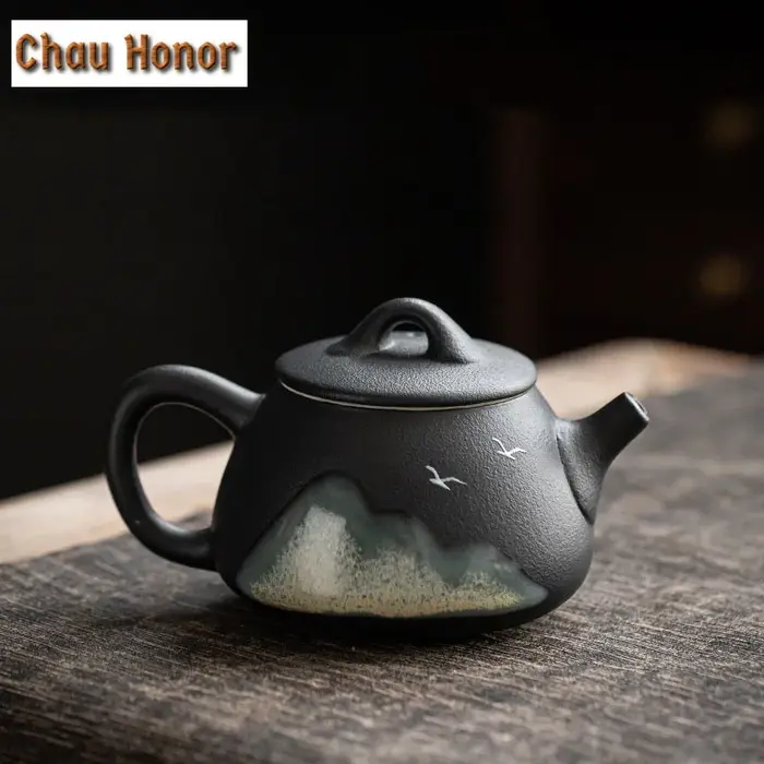 Théière japonaise en céramique brute, peint à la main