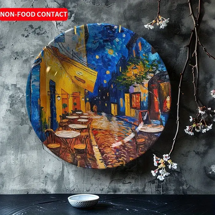 Assiette décorative en céramique reproduction de Van Gogh « Café sur la terrasse la nuit »