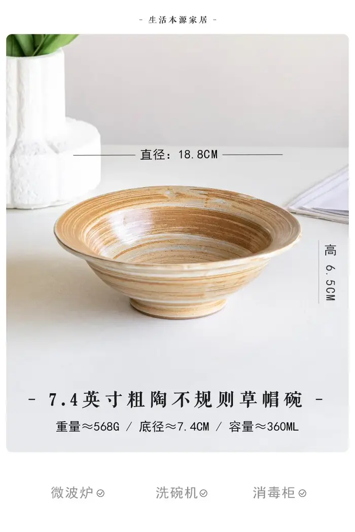 Assiette en céramique rustique faite à la main de style japonais pour pâtes