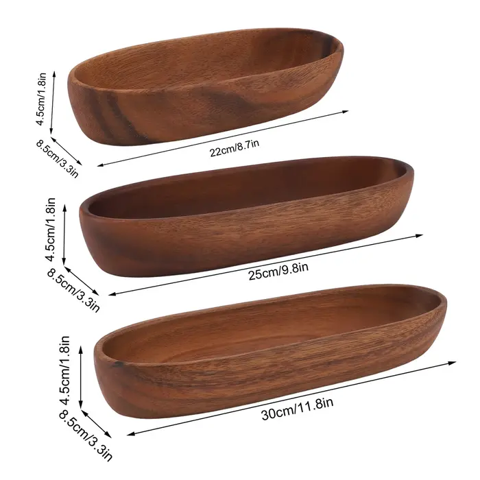 Bol à salade en bois, bol en bois multifonction en forme de bateau