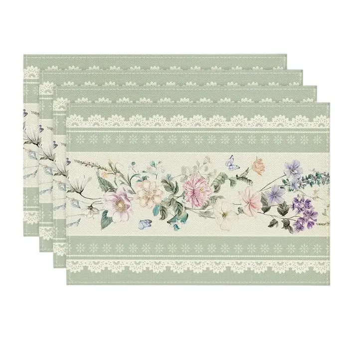 Napperons de table floraux imprimés verts en dentelle