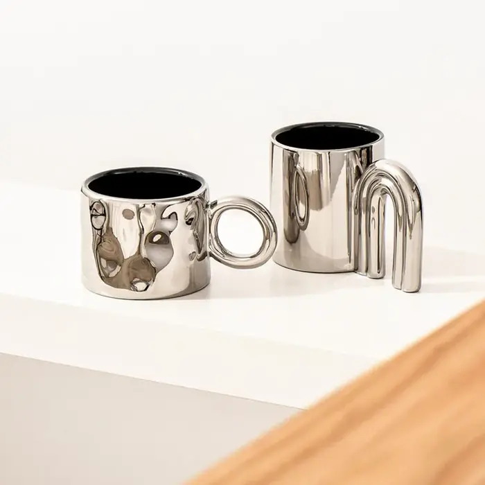 Ahunderjiaz-Tasse à café en céramique argent nordique