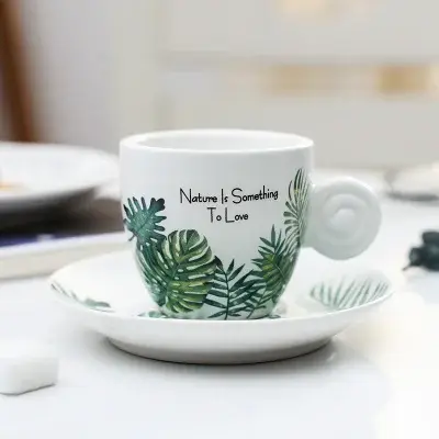 Ensemble tasse à café et soucoupe en céramique de 90ml, café frais nordique, verres plante Monstera,