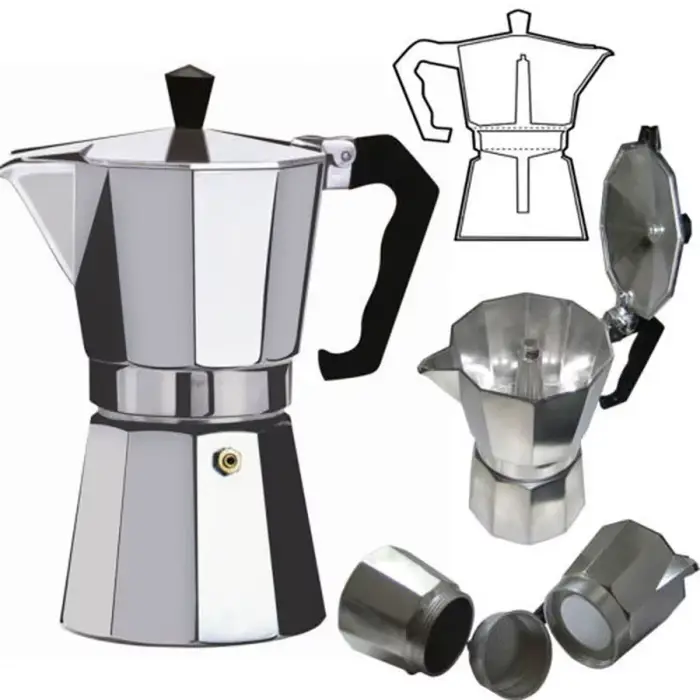 Machine à café en aluminium, Pot à moka, cafetière octogonale en aluminium