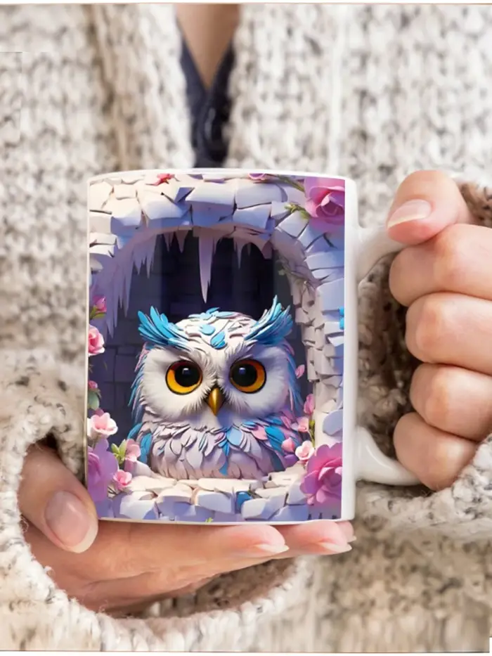 Emballage de tasse à café hibou effet 3D, tasse à thé en céramique par Sublimation de 11oz, tasses à