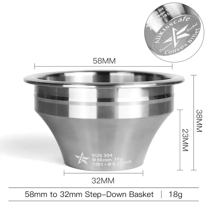 Alikisscafe Step Down Portafilter Basket Precision Variable Diameter 51mm 54mm 58mm Convex Billet Barista Espresso