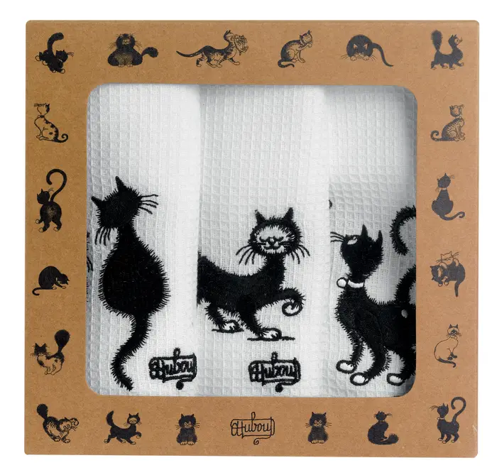 Lot de 3 torchons Dubout Les chats brod Blanc 40 x 60
