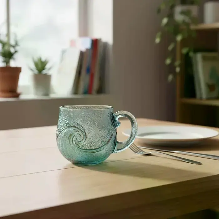 Tasse ondulée en verre de mer 12 Oz