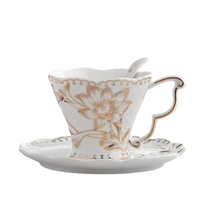 Vintage en céramique tasse à café cuillère assiette ensemble de luxe exquis Latte fleur thé eau