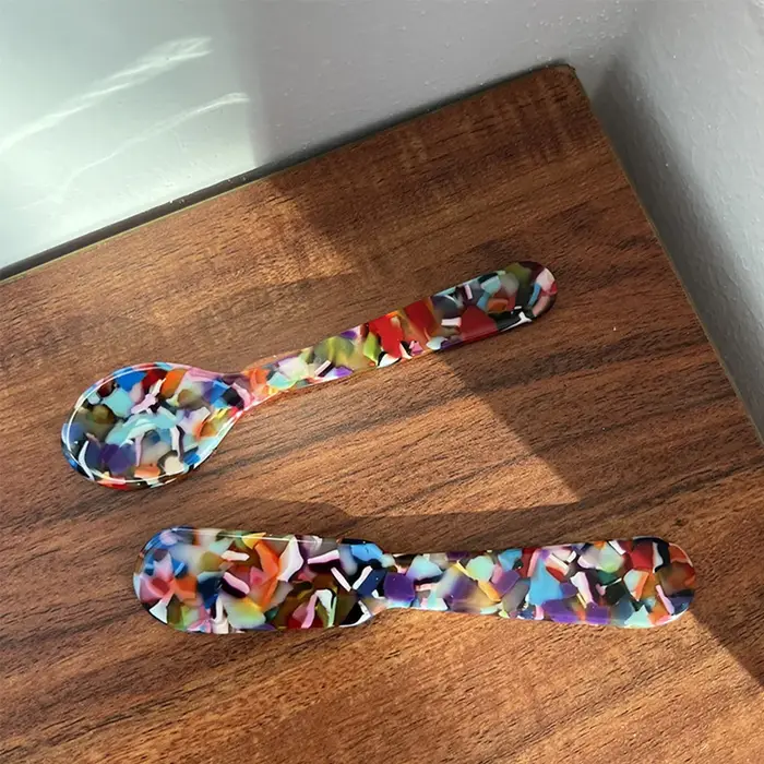 Ensemble de couverts à Dessert, cuillère, couteau, vaisselle, Style français, en plastique, crème gl