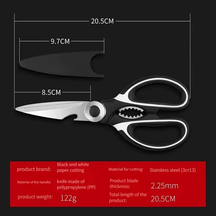 Ciseaux de cuisine multifonctionnels, ciseaux de coupe de poisson et de viande, ciseaux en acier ino