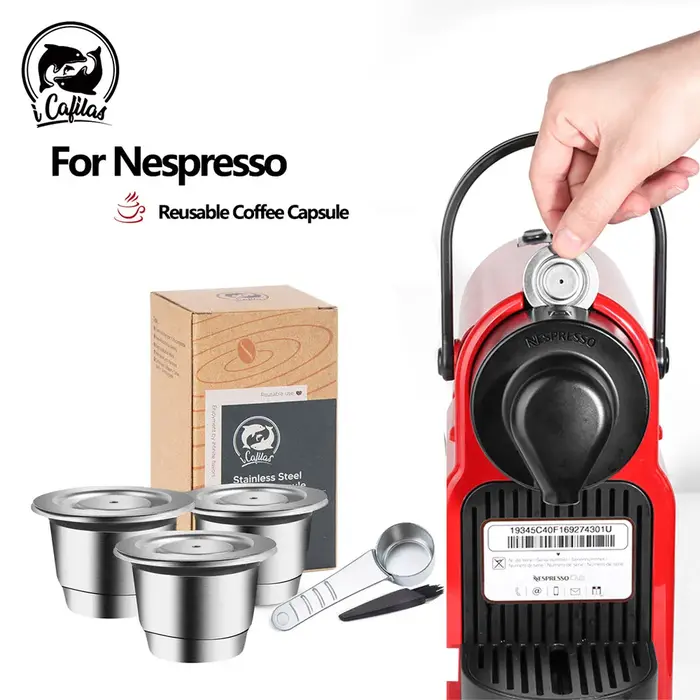 Capsules de café réutilisables Inissia & Pixie, en acier inoxydable, avec cuillère