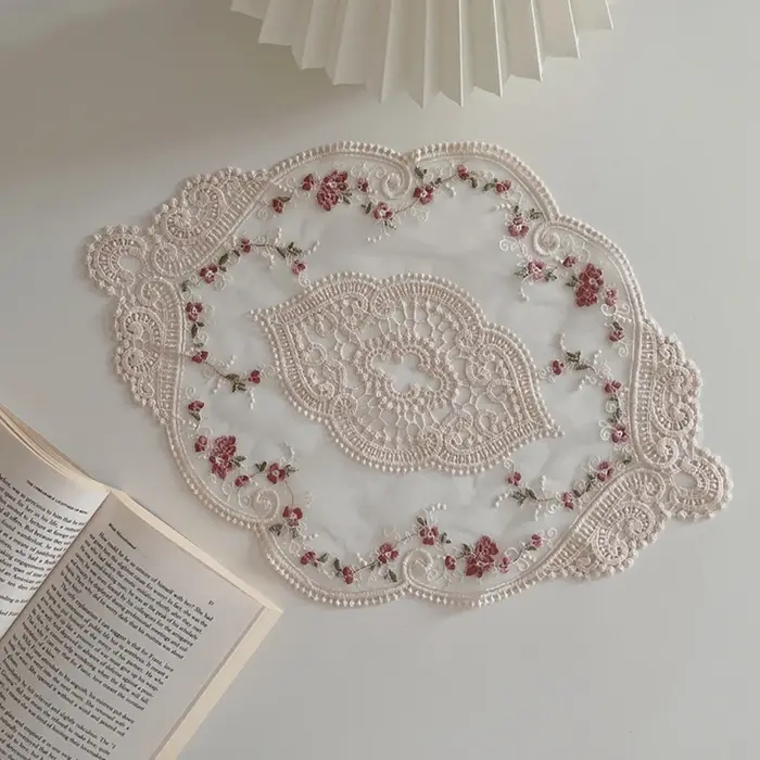 Nappe de Table Vintage en dentelle, dessous de verre brodé, napperon pour meubles d'armoire, décorat