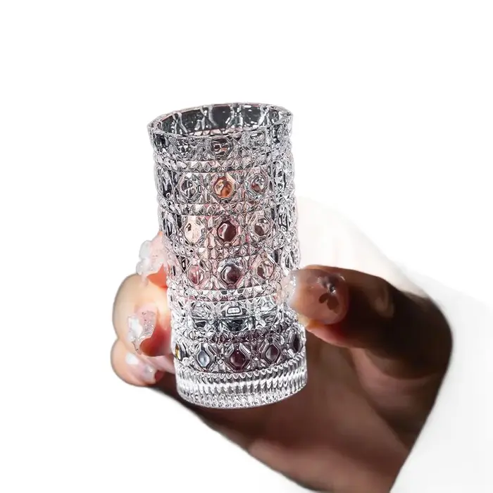 Verre épaissi Mini ensemble de tasses d'eau de luxe Transparent motif en relief vin glace eau petite tasse