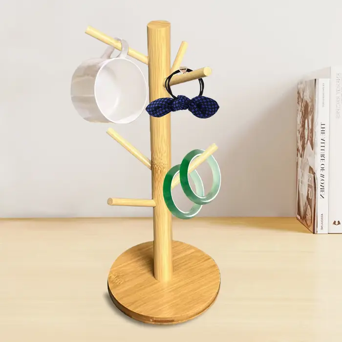 Porte-tasse en bambou avec 3/6 crochets