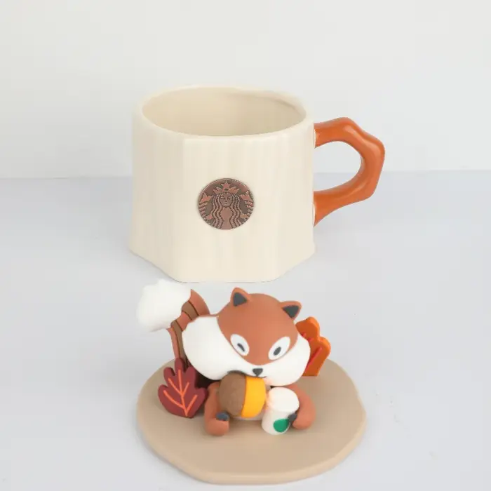 Tasse à café Starbucks en céramique en forme d'écureuil d'automne avec couvercle anti-poussière en bois pour bureau
