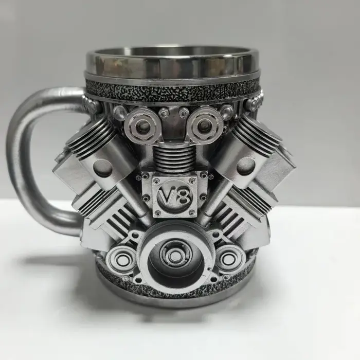 Tasse en acier inoxydable V8 et V6, tasse de conception de moteurs V6 V8, tasse à café durable et él