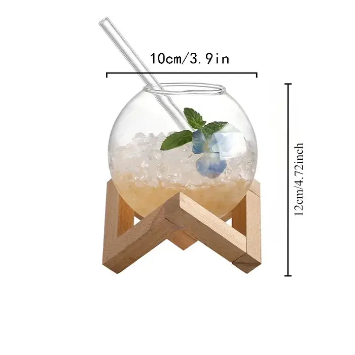 Tasse en verre à Cocktail avec support en bois