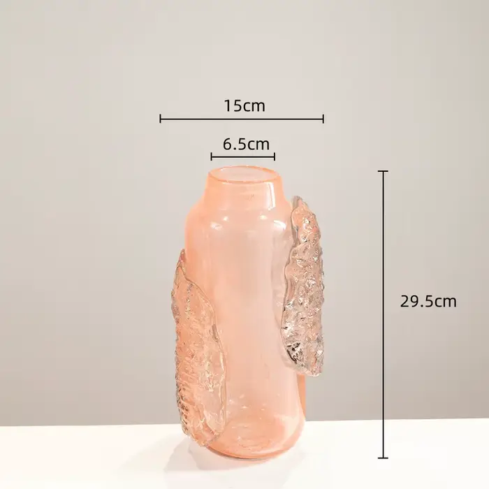 Vase en verre rose, relief abstrait irrégulier de cubes de glace transparents, vase à fleurs, terrar