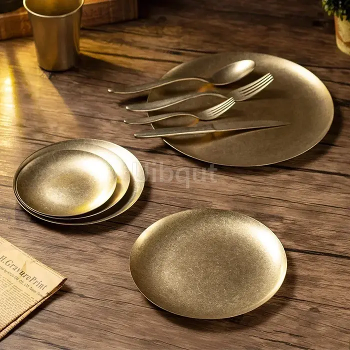 Assiette à dîner en métal de Style industriel Vintage doré