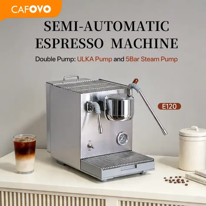 Machine à expresso CAFOVO E120 9 bars, 3 chaudières, système ULKA 2 pompes OPV avec écran OLED pour 