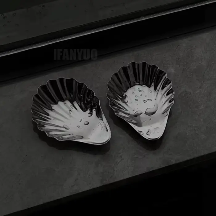 Assiette à vaisselle en acier inoxydable en forme de coquille pour Desserts