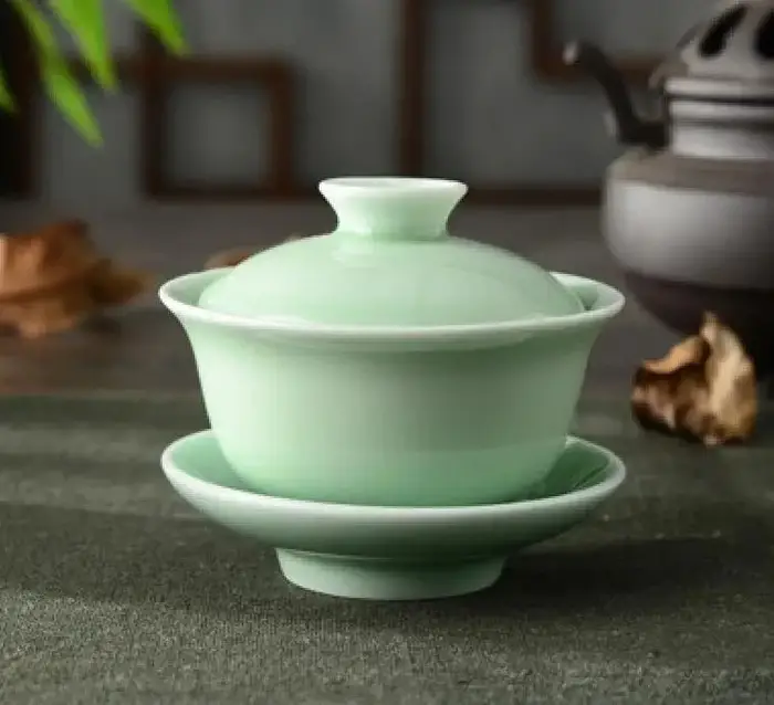 Service à thé chinois Celadon Gai Wan, Jingdezhen Gaiwan, tasse à thé en céramique Jingde Town avec 