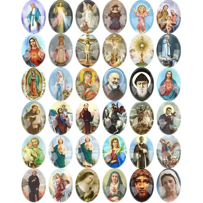 6 ~ 20 pièces mélange ovale verre dessin animé religieux