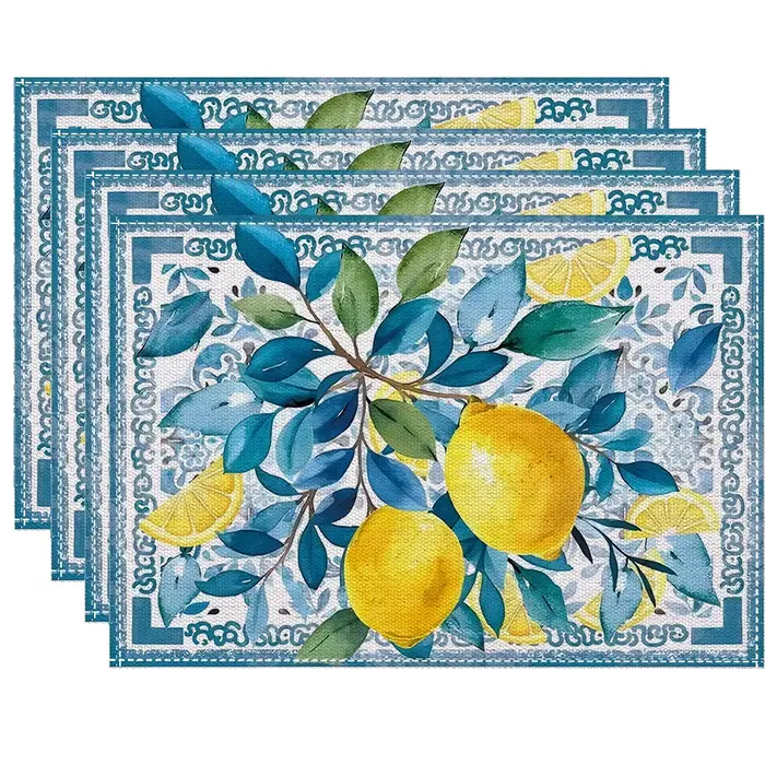 4/6/8PC Sets de table en lin lavables à motif citron