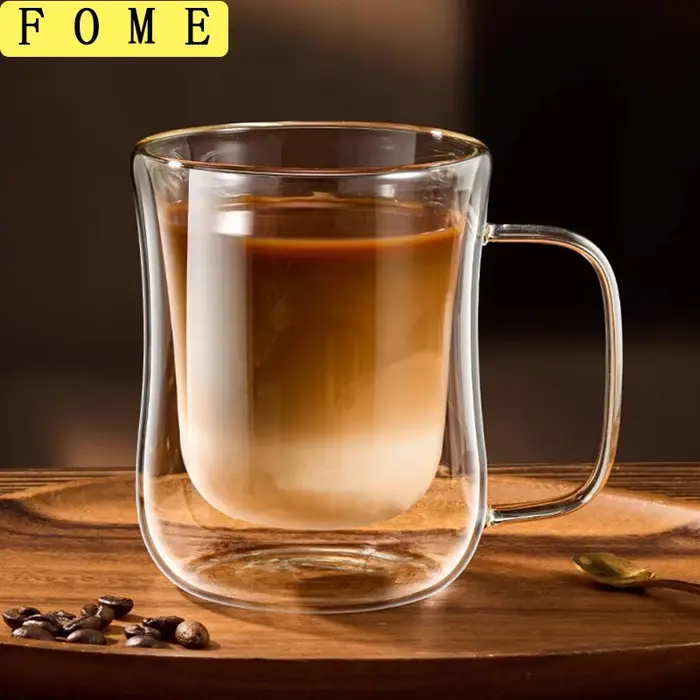 FOME 1/2/4 pièces tasses à café en verre à Double paroi tasse à expresso transparente avec poignée pour boisson chaude