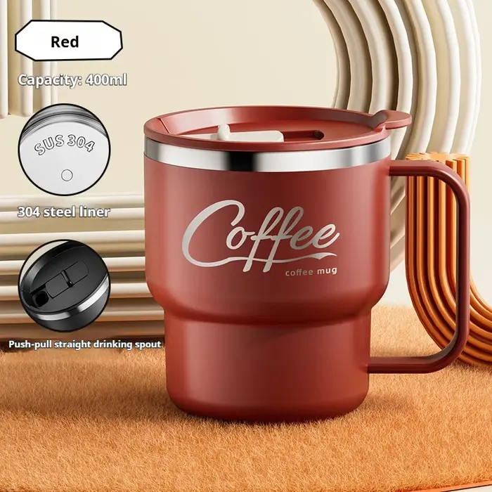 Mug à café en acier inoxydable de 400 ml avec poignée, portable, double paroi, étanche, tasse thermi