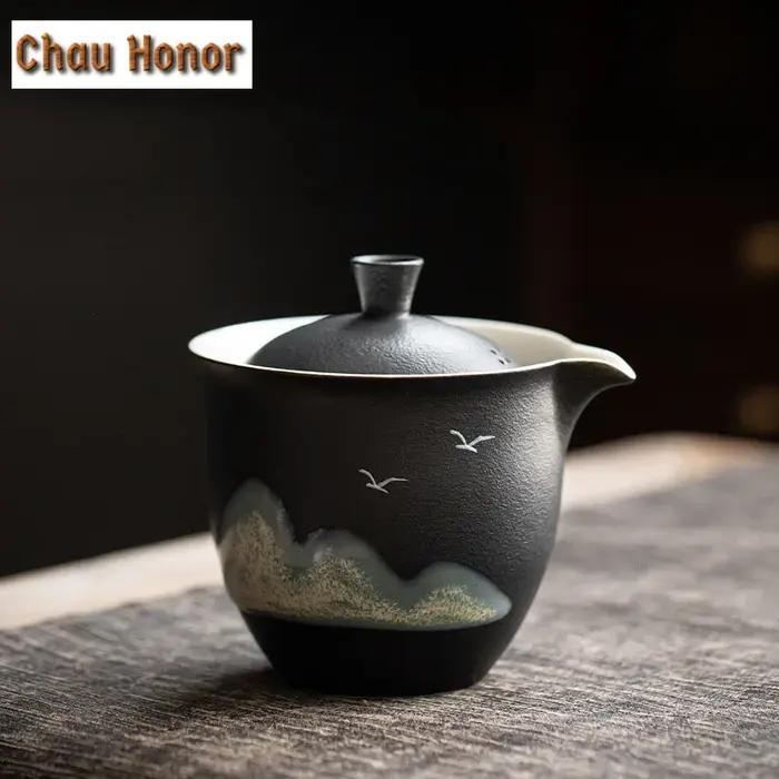 Théière japonaise en céramique brute, peint à la main
