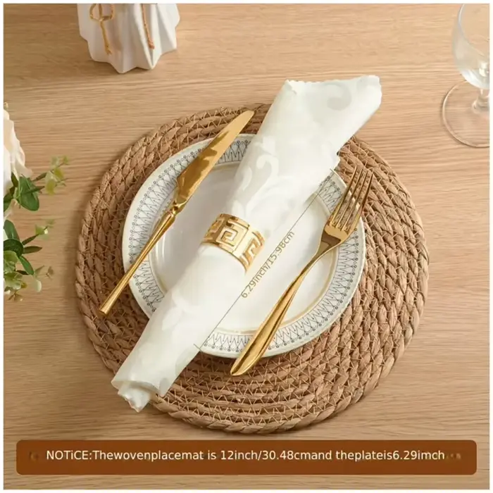 Napperons en rotin tissés à la main de 6 pièces – tapis de table ronds tissés