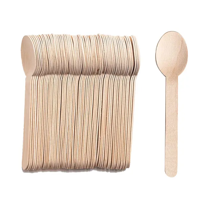 Cuillères/couteaux/fourchettes en bois jetables de 16cm, vaisselle, au lieu de cuillères en plastique biodégradables, jetables, 100 pièces
