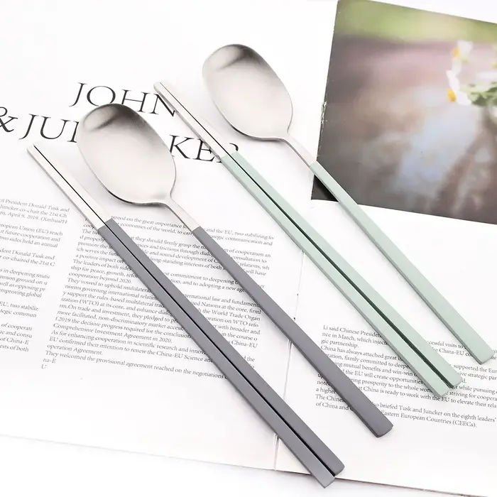 8 pièces coréen service de vaisselle argent haute qualité en acier inoxydable ensemble de couverts mat dîner cuillère