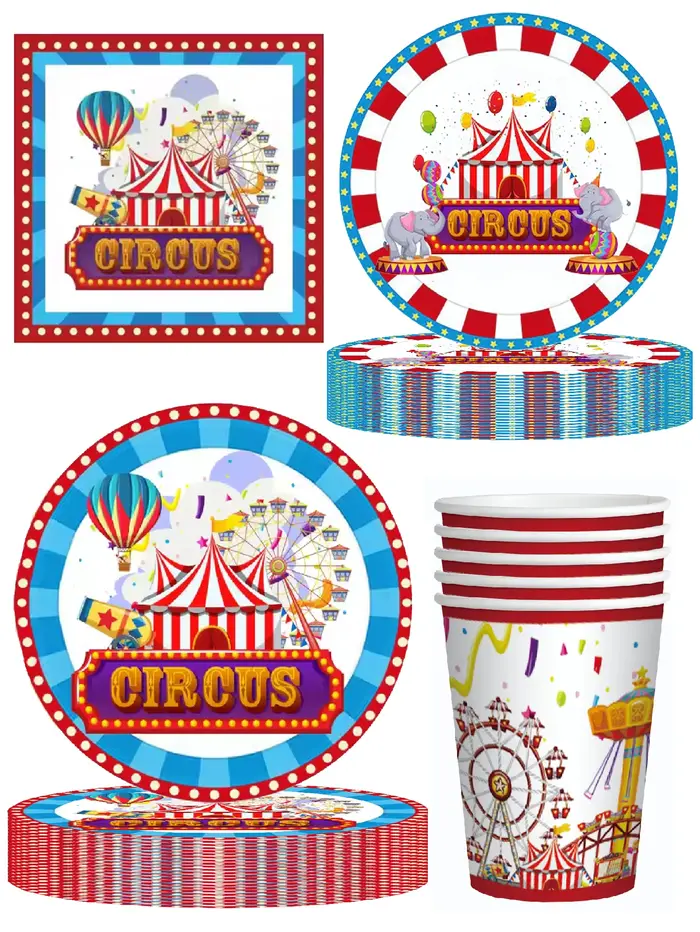 Vaisselle jetable sur le thème du cirque pour fête