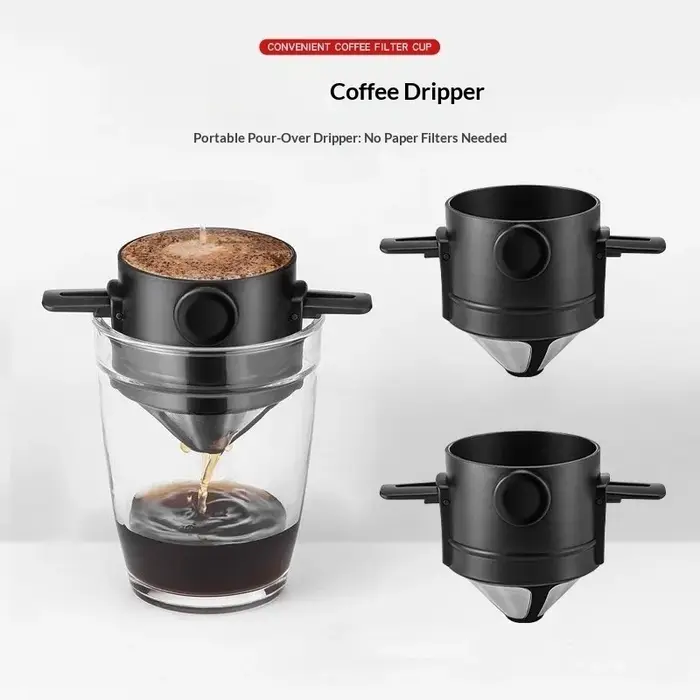 Filtre à café portable pliable réutilisable avec maille double couche pour infusion par dégoulinement sans papier