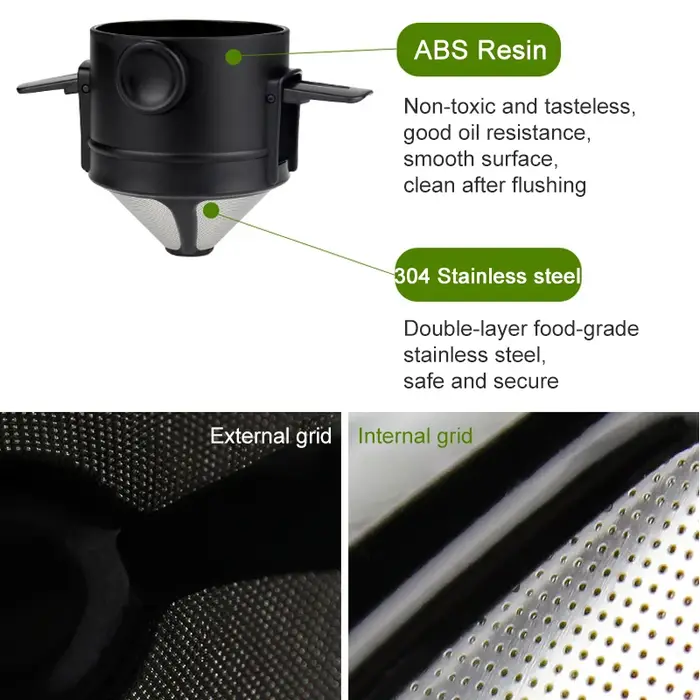 Filtre à café Portable, entonnoir réutilisable, infuseur à thé, goutte-à-goutte en acier inoxydable,