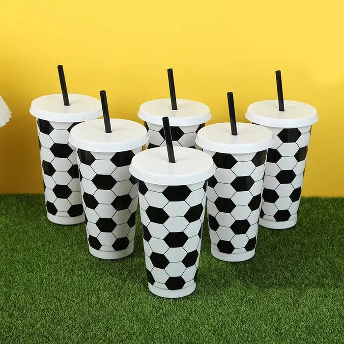 Gobelets de Football en plastique réutilisables avec couvercle