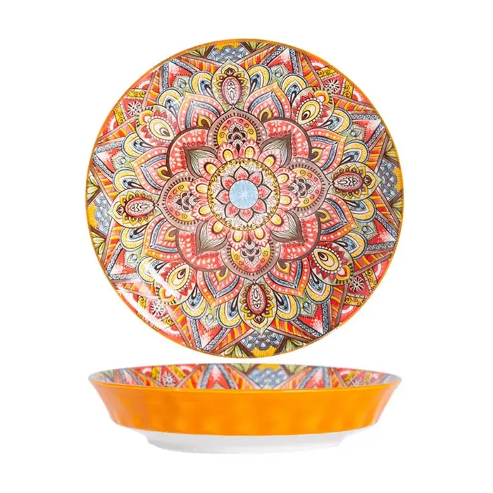 Vaisselle motif fleur assiette en céramique bohème assiette ronde sous glaçure assiette à dîner colo