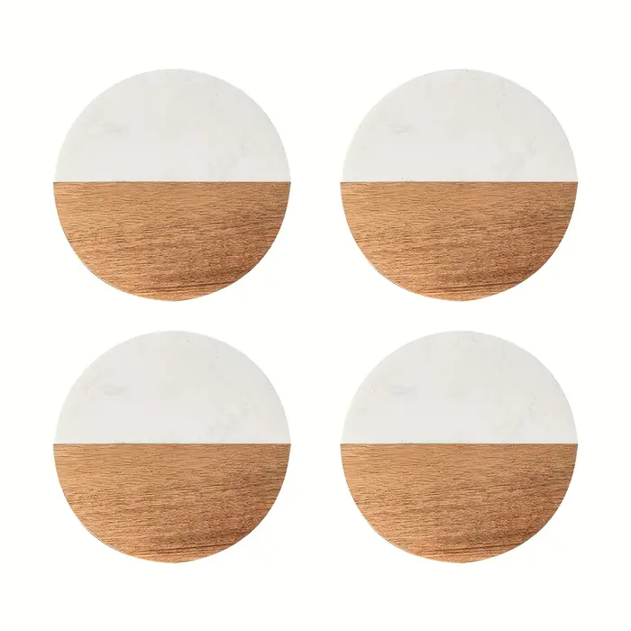 Lot de 4 sous-verres pour boissons chaudes, sous-verres en marbre et bois pour la protection des pla