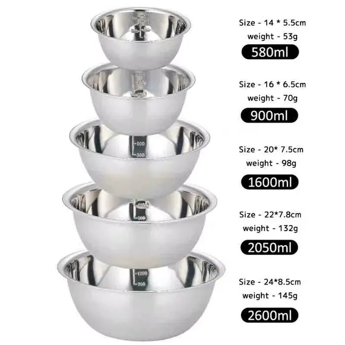 Ensemble de 5 bols en acier inoxydable, coordonnants, pour fouetter, salade, cuisson