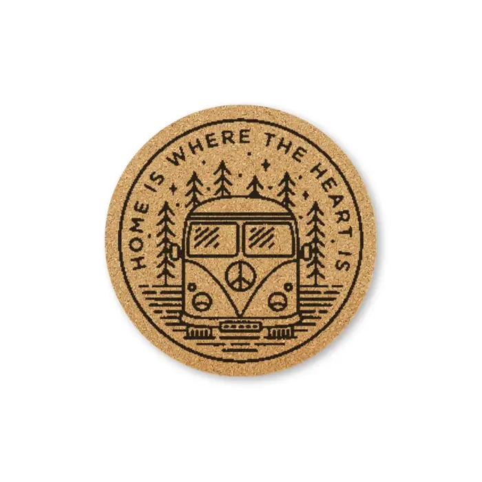 Dessous de verre en liège gravé, routes rurales, Bus, tasse à thé, café, support de boissons pour la cuisine, tapis en bois naturel, vaisselle ronde pour boissons
