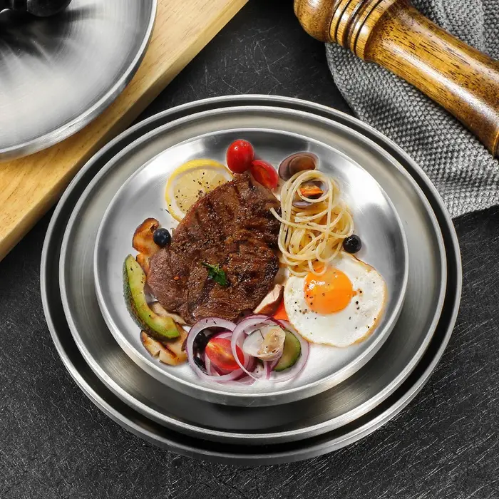 Assiette ronde en acier inoxydable 304