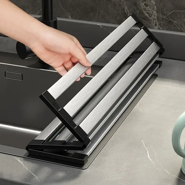 Égouttoir à vaisselle pliable et extensible en acier inoxydable 304 pour évier de cuisine