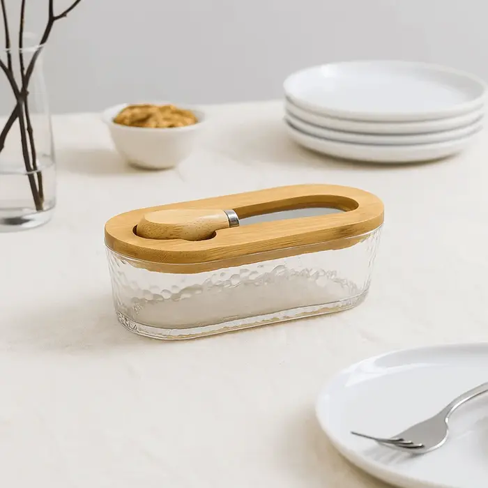Boîte à beurre en verre de forme ovale Durable