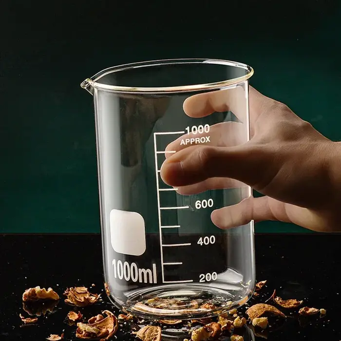 Tasse à mesurer transparente en verre à haute teneur en Borosilicate