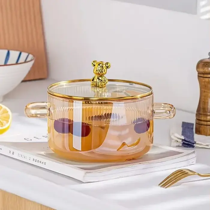 Casserole en verre transparent de 1500ML avec double poignées